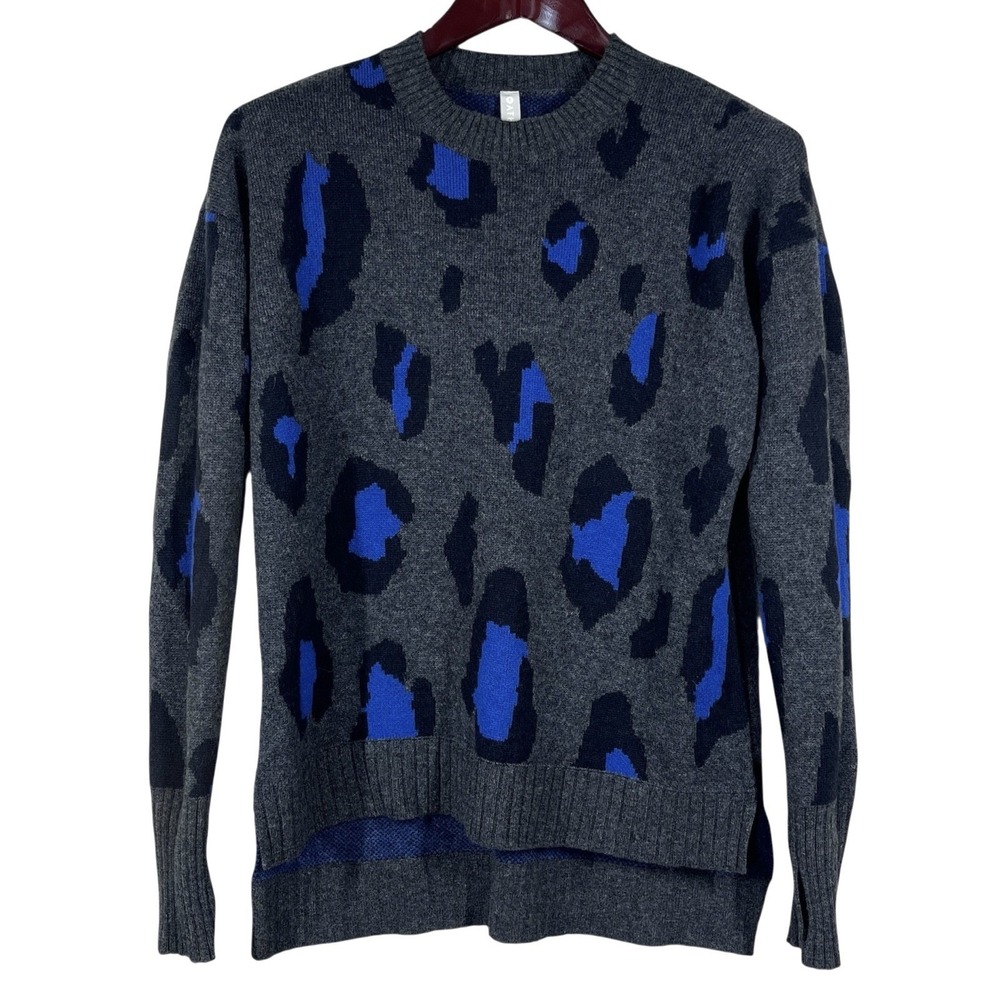 Athleta Wool Cashmere Sweater Sz S Bold Leopard Print Crewneck Statement-Piece
